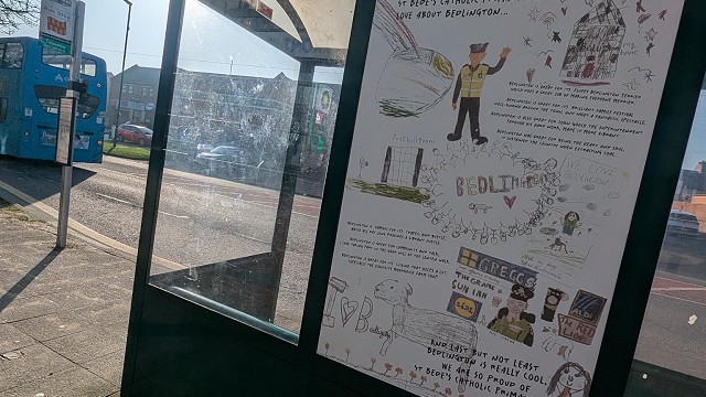 Pupils bus-shelter artwork, March 2026